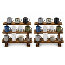 2 Pack 3 Tier Wooden Coffee Mug Display Shelf, Countertop Mug Storage Organizer for Kitchen Pantry & Cabinet
