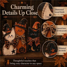 Vintage Halloween Witch Cat Decor Set, Ornament Figurine Centerpiece Seasonal Autumn Harvest Gift for Halloween Party
