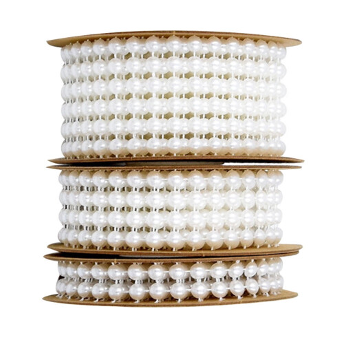 Pearl Beads Ribbon Trim for DIY Crafts White 3 Rolls 1
