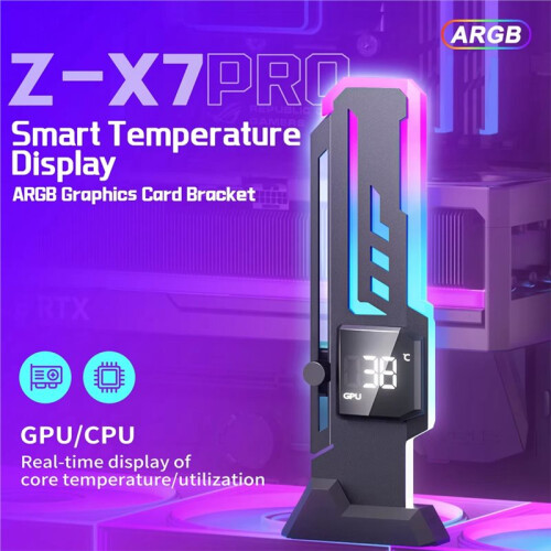 2X Z-X7 PRO ARGB GPU Holder Bracket with Digital Temperature Display 5V 3Pin ARGB  Card Holder Adjustable Height 2