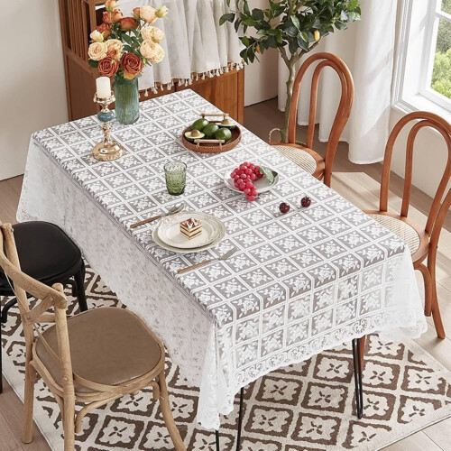 White Lace Tablecloth Vintage Style 55x55 in 2