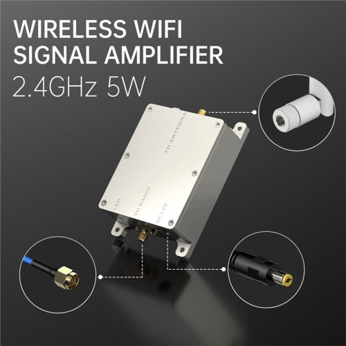 Amplificador Reforçador Extensor de Sinal Wi-Fi 2.4GHz 5W para Câmeras Sem Fio e Extensor de Sinal para Drones 1