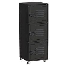 Rolling Storage Cabinet 3-Tier Mobile File Cabinet with Wheels & Metal Doors for Home Office, Living Room, Black