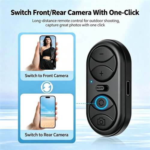 Rechargeable  Remote Shutter Universal Phone Selfie Controller Focus Adjust Front Rear Camera Flip Self‑Timer 2