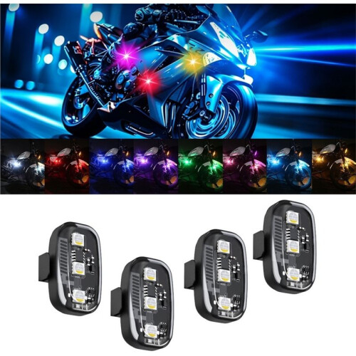 Motorcycle RGB LED Strobe Lights with Remote Control LED Flash Wireless Light Warning Lights for Car Bicycle 4 Lights 2