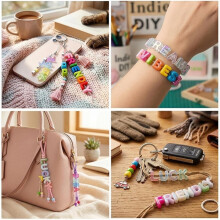 52PCS A-Z Buchstabenperlen mit Horizontalem Loch, Acryl DIY Alphabet BagCharm, Ideal für Armbänder, Schlüsselanhänger, Taschenanhänger DIY