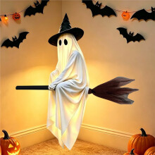 Decoração Externa de Halloween, Ornamento de Fantasma Voador de 5 Pés com Vassoura de Bruxa, Adereço Assustador para o Feriado