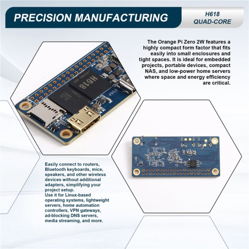 Orange Pi Zero 2W Single Board Computer 1GB RAM DDR4  PC Development Board Allwinner H618 WiFi  SBC Linux 2
