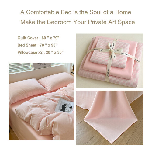 Bedding Set Minimalist Striped 4-Piece Light Pink 1