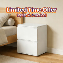 Bedroom Bedside Cabinet, Wood Nightstand with 2 Drawers, Side End Table for Bedroom, Living Room