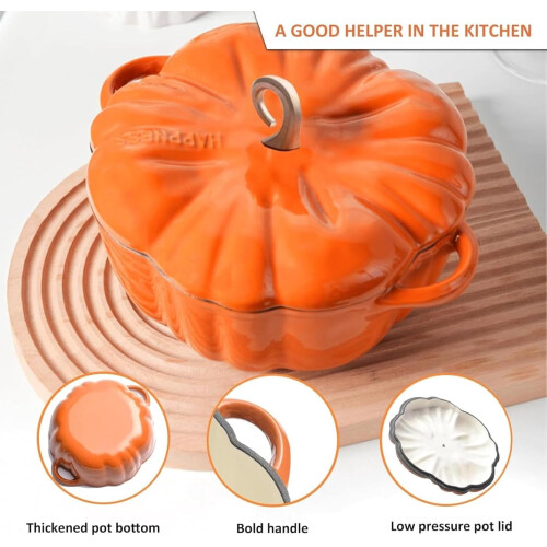 Pumpkin Dutch Oven Enameled Cast Iron 4 Qt 1