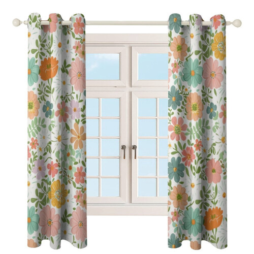 Floral Printed Window Curtains Blackout Thermal Insulated 2