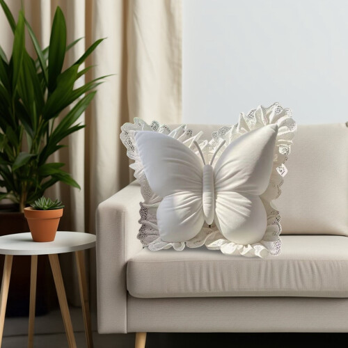 Butterfly Pillow Plush Decorative Cushion with Lace Ruffle 1