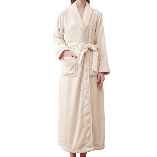 Women's Terry Cloth Flannel Bathrobe Khaki 1