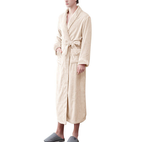 Women's Terry Cloth Flannel Bathrobe Khaki 2