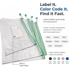 20PCS Mesh Zipper File Bags with Labels, 5 Colors and 4 Sizes A4 B4 A5 B5, Mesh Construction with Smooth Zipper Closure