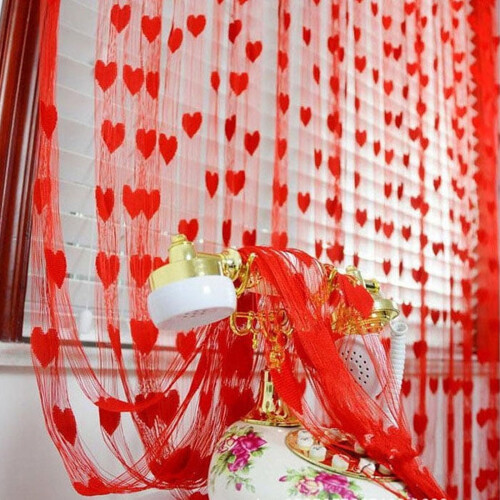 Heart-Shaped Tassel String Curtain Red Sheer 1 Piece 1