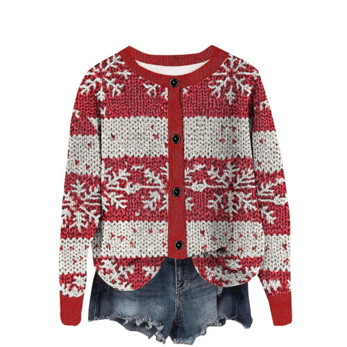 Women's Winter Cardigan Sweater - Printed Knit, Long 1