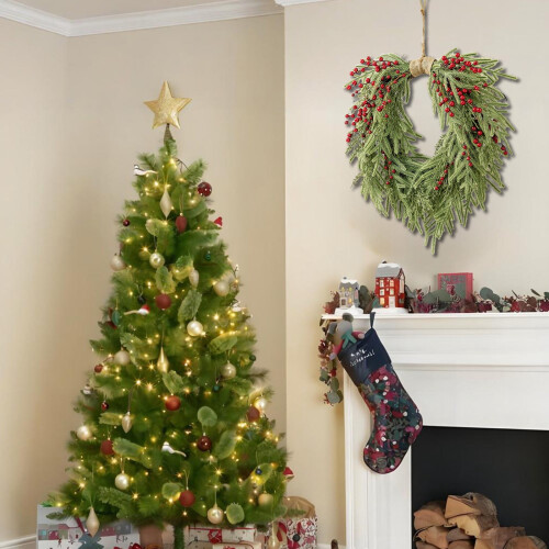 Artificial Christmas Wreath Green with Red Berries 19.68 2