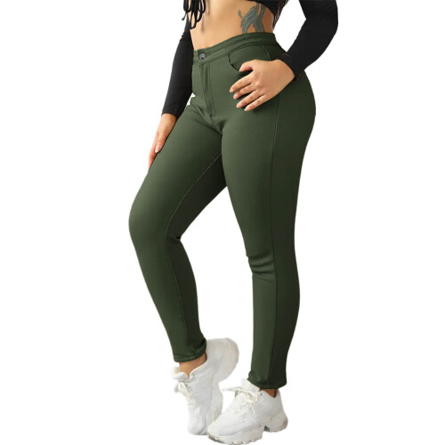 Women's Fleece-Lined Thermal Leggings Solid Color High 1