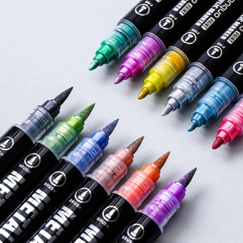 Metallic Acrylic Paint Markers Set 24 Colors Dual-Tip 1