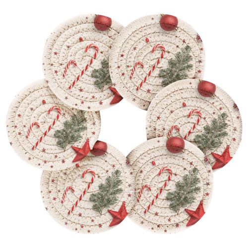 Round Woven Drink Coasters with Holder 6-Pc 1
