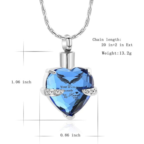 Crystal Heart Cremation Necklace with Angel Wings Pattern 1