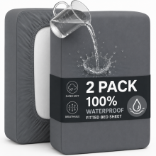 (Charcoal, Super King) 2 Pack Waterproof Fitted Sheet Extra Deep Skirt 30cm