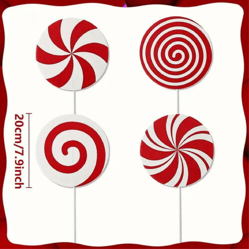 Candy Christmas Ornaments Set Red and White 4 pcs 2