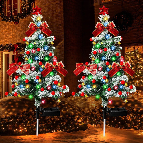 Solar Christmas Tree Lights 2-Pack Outdoor Waterproof LED 2