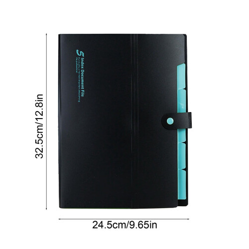 A4 Expanding File Folder Black 5-Pocket Plastic Organizer 2