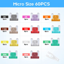 Car Fuse Kit Micro Blade 2A–40A 60 Pcs with Puller