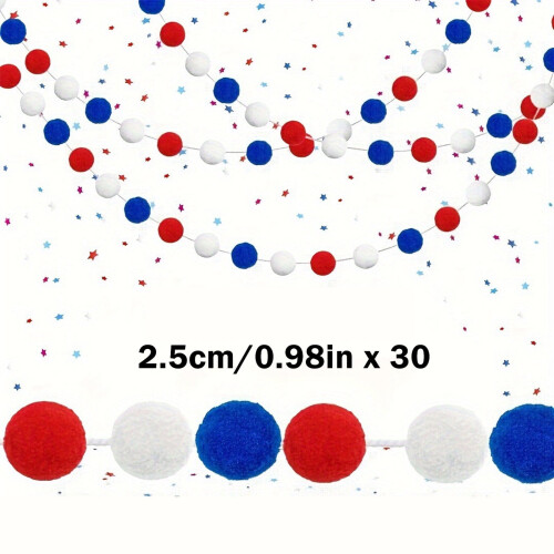 Pom Pom Garland Red White Blue Felt Ball String 8.2 Ft 2