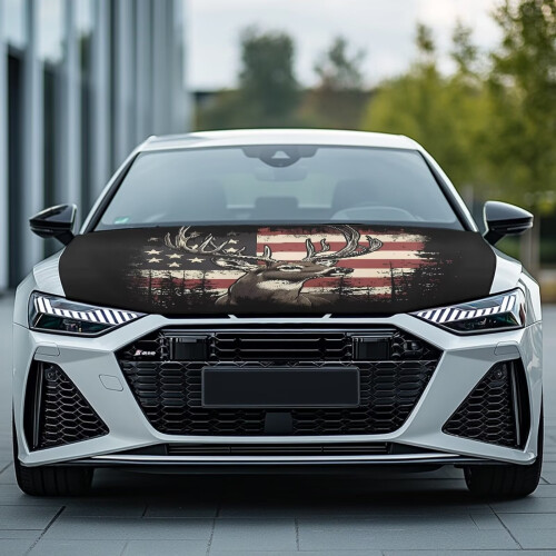American Flag Car Hood Cover Polyester Stretch Fit 1