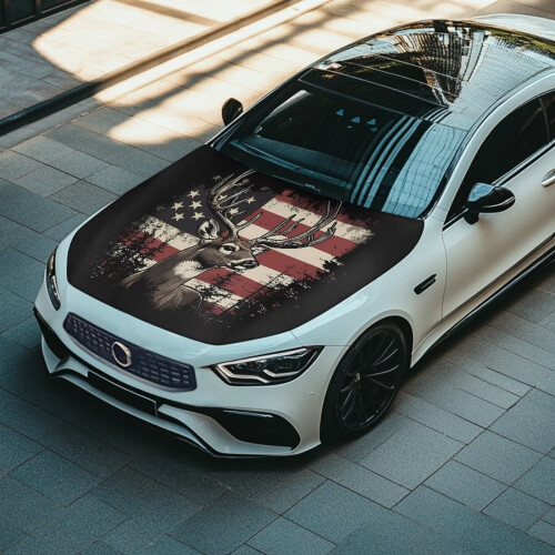 American Flag Car Hood Cover Polyester Stretch Fit 2