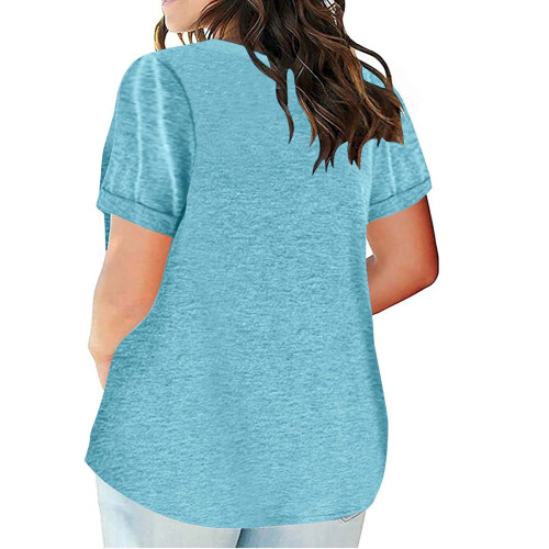Cotton Plus Size V-Neck Short Sleeve Loose Blouse 2