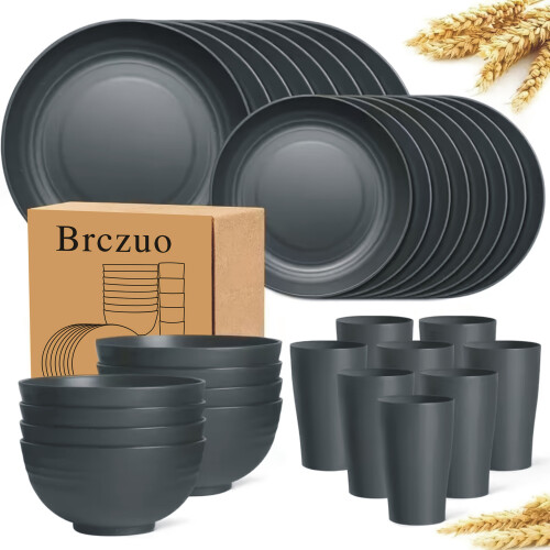 Black Wheat Straw Tableware Set 16 or 32 pcs 2