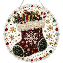 (Ac) Christmas Pearl Art DIY Hanging Ornament Kit, Beginner Friendly DIY Wreath Art Set, Christmas Holiday Diamond Art Craft Set Wall Decor