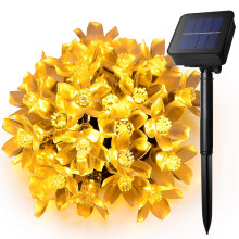 KINGCOO Solar Flower String Lights Outdoor, Waterproof 21FT 50LED Peach Cherry Blossom Solar Fairy String Lights 8modes for Gardens Indoor Home