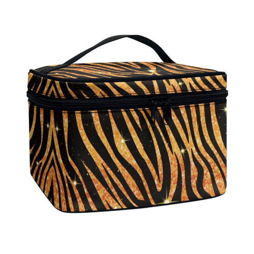 Glitter Zebra Stripes Cosmetic Organizer with Brush Storage 1