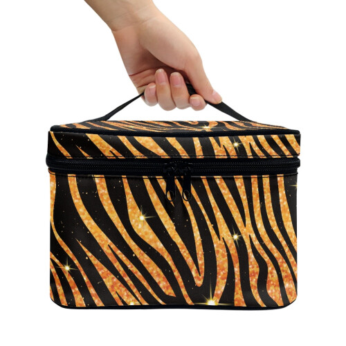 Glitter Zebra Stripes Cosmetic Organizer with Brush Storage 2