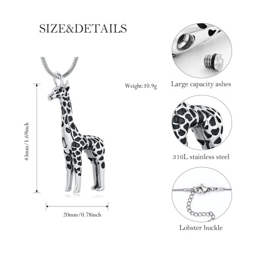 Giraffe Pendant Necklace Stainless Steel Ashes Keepsake 1