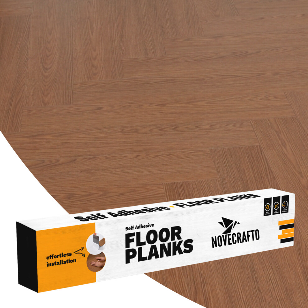 (Light Brown) Self-Adhesive Floor Planks - 36 Planks Per Pack Covering 5Mâ² (53.8 Ftâ²) - Peel And Stick Vinyl Flooring 5061027356865