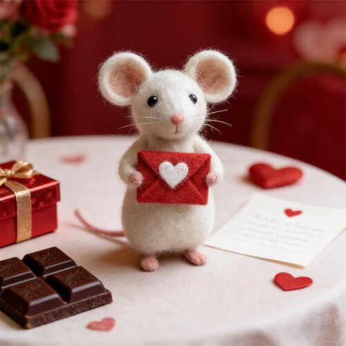 Handmade Wool Felt Mouse with Heart Balloon 1 PC 2