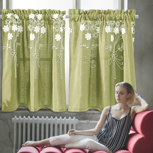 Navy Blue Polyester Cafe Curtains 29x24 Inch Embroidered 2