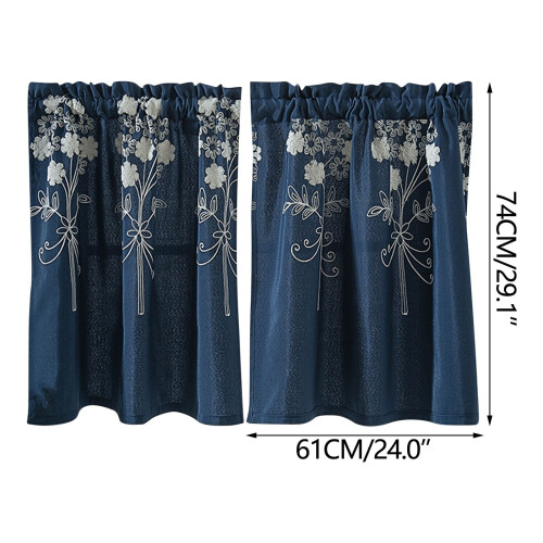 Navy Blue Polyester Cafe Curtain 29x24 Inch Embroidered 1
