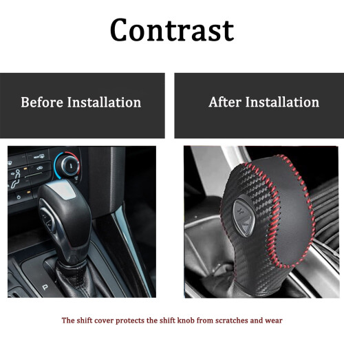Leather Gear Shift Knob Cover Black Carbon Red Thread Ford 2