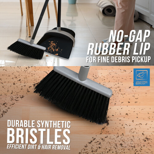 Upright Dustpan Brush Set Long Handle Grey Broom 2