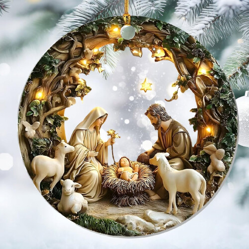 Christian Wooden Nativity Ornament Set 2
