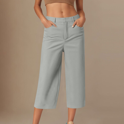 Women's Casual Solid Capris with Pockets Gray L 2